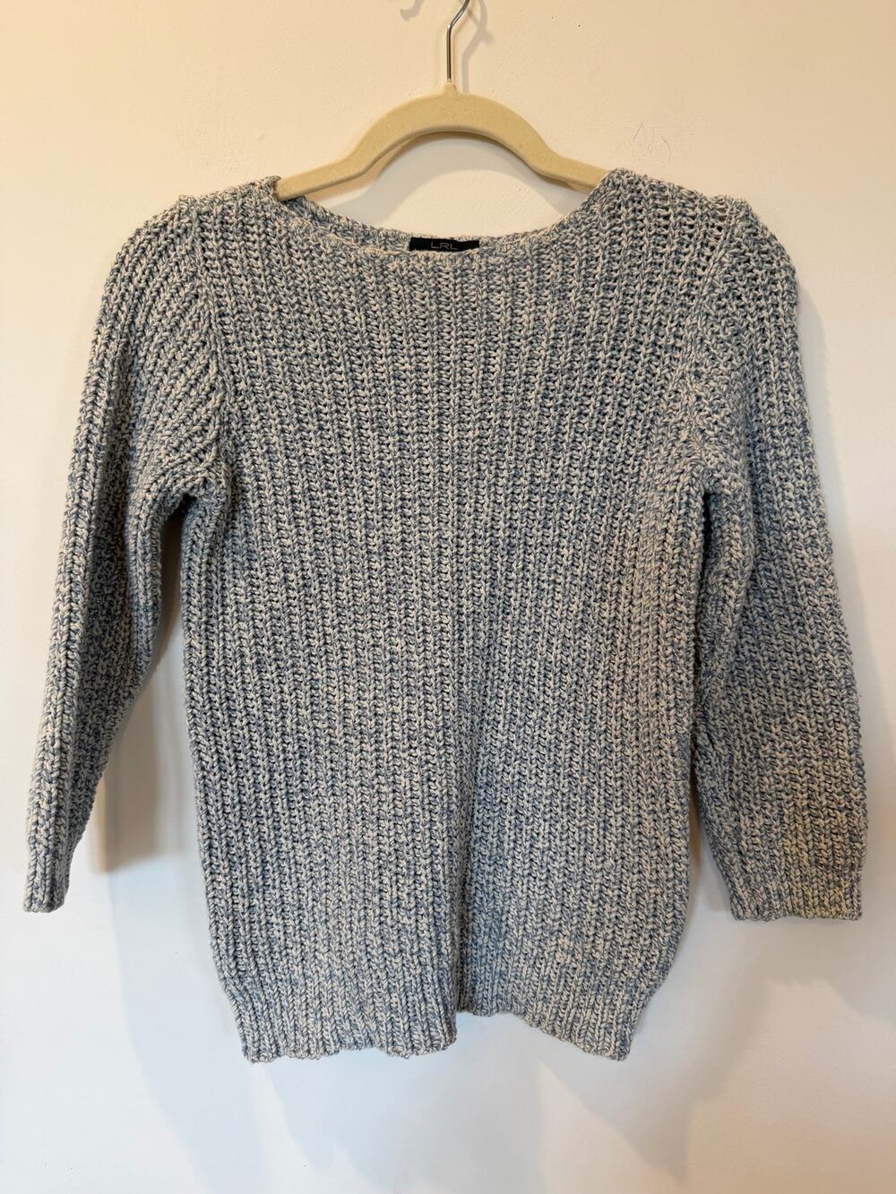 Vtg Lauren Ralph Lauren 100% cotton blue white summer sweater M coastal preppy
